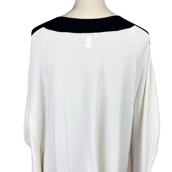 Chico's S/M Ivory Soft Knit Black Lace Pullover Poncho Oversized Layer Sweater - Picture 6 of 12